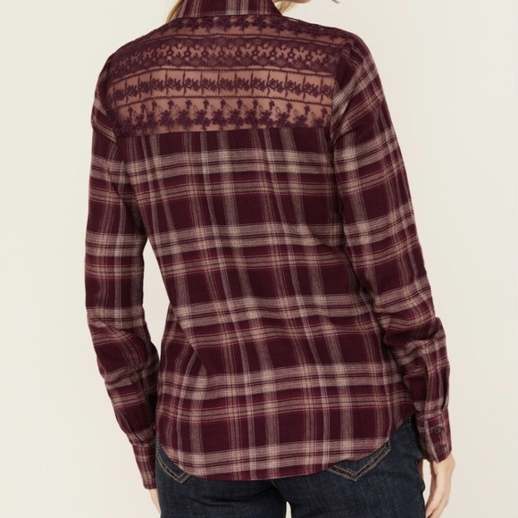 New. Shyanne Wome's Burgundy Plaid Button Down Shirt Size L - Picture 4 of 12